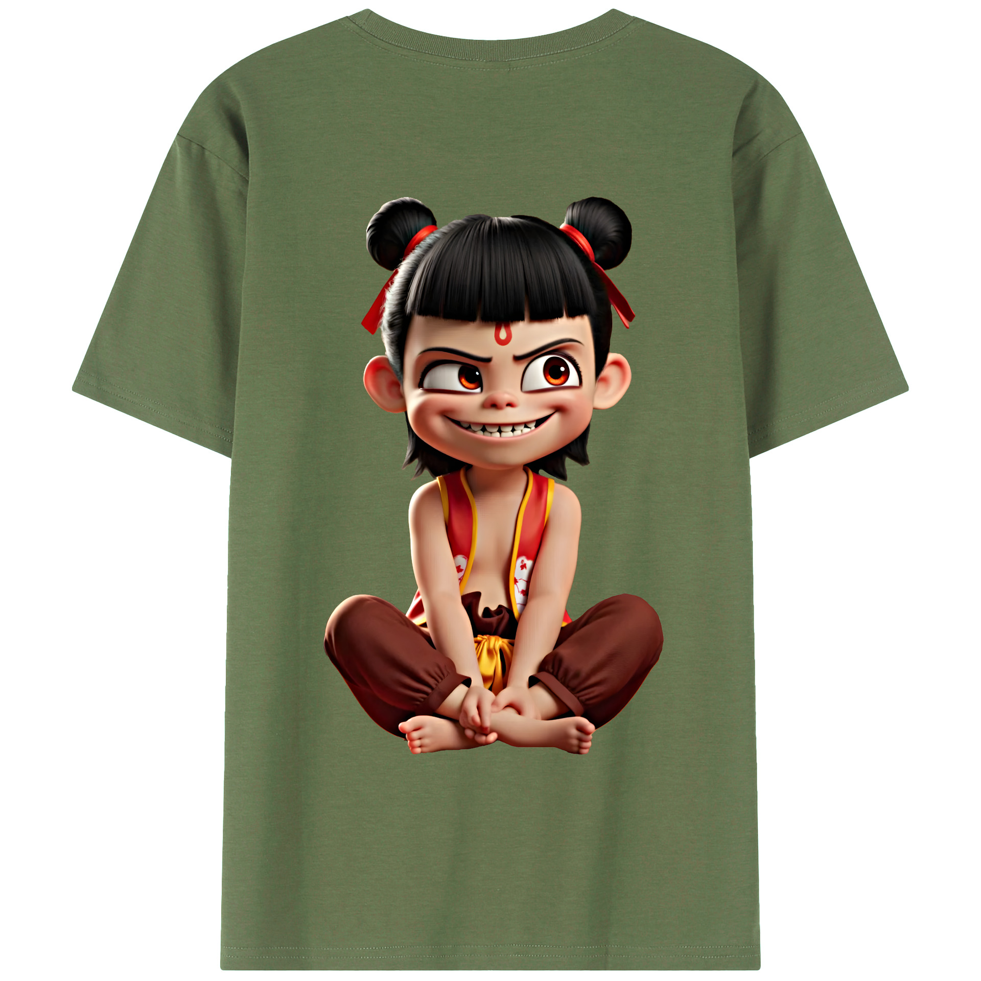 （画像用） Ne Zha 2 ナタ 魔童の大暴れ 綿100％ メンズ半袖Tシャツ（バックプリント） 通気性
